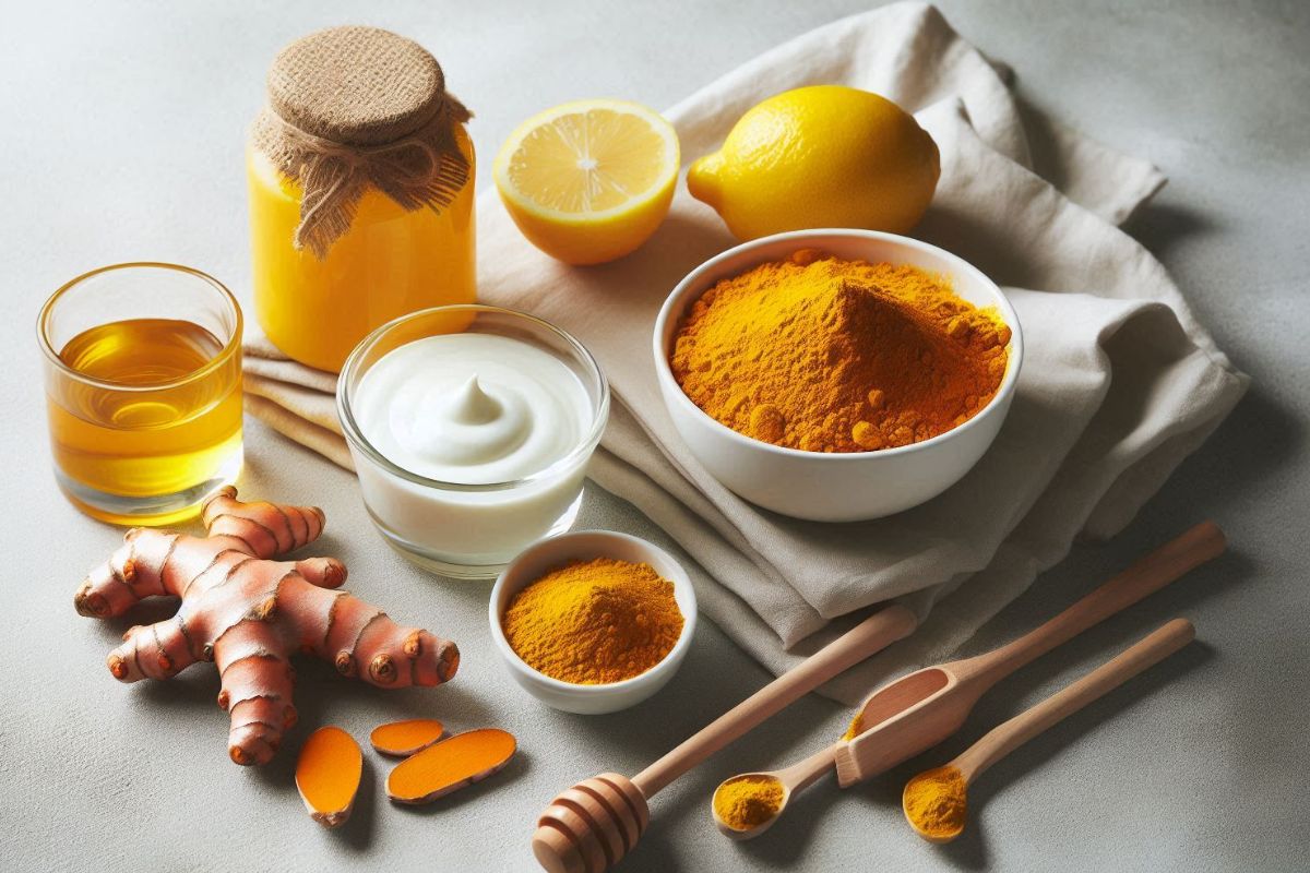 Ingredients to make turmeric face mask at home