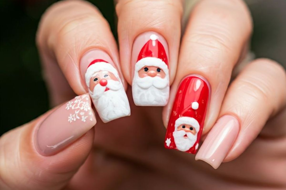 Minimalistic Santa Nail Art